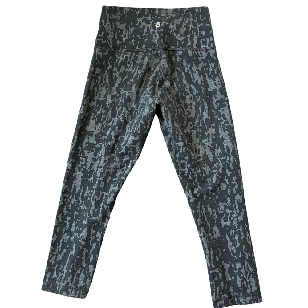 Lululemon Wunder Train High Rise Crop 21" Print Heather Black Asphalt Grey 4 EUC